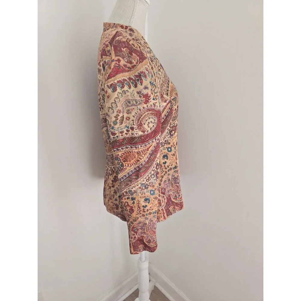 Adrianna Papell Silk Brown Floral Paisley Button Boho Vintage Jacket Blouse 10 M - Picture 6 of 12